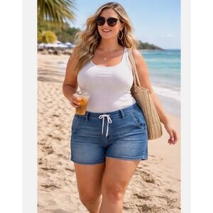 Torrid Womens Plus 4 4X Boyfriend Super Soft Mid Rise Denim Shorts Intersteller